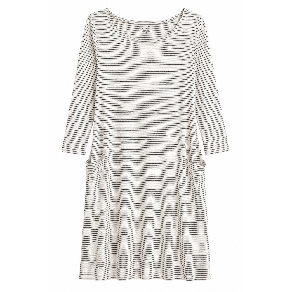 Eileen Fisher Striped T-shirt Dress S Lagenlook Minimalist Quiet Luxury Pockets